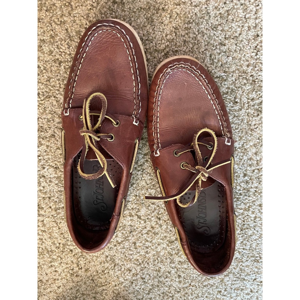 St Johns Bay Mens 7.5 Brown Leather Boat Shoes Moc Toe Loafers Womens 9